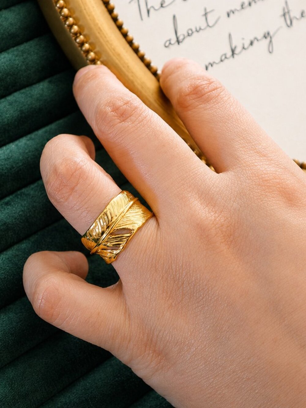 Gold Leaf Adjustable Ring 14K Gold Plated Brass Statement Ring